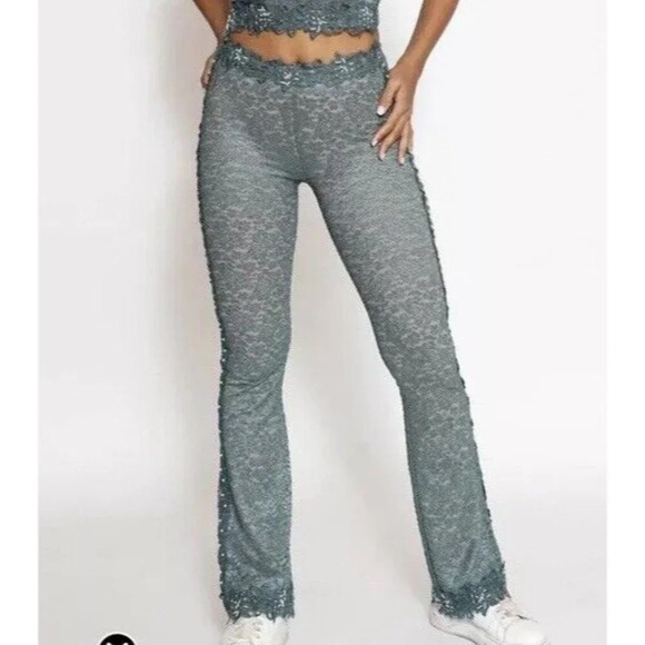 Boys Lie Rose Reverie x Yung Reaper Bottom Green Lace XS Pearl Flare Pant - Picture 1 of 13
